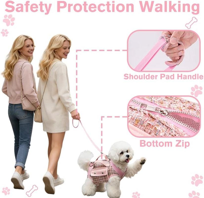 Dog Lift Harness Backpack for Small Dogs Cats, Adjustable Straps Dog Sling Carrier Full Body for Hiking, Travel, Outdoor – Pink Large