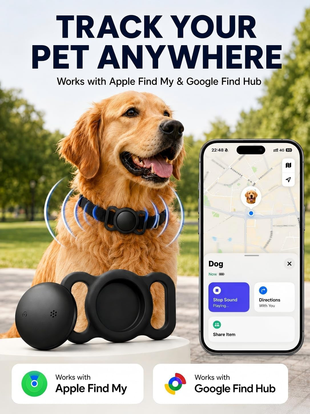 GPS Dog Tracker Collar (iOS & Android) - Smart Activity Real-Time Tracking