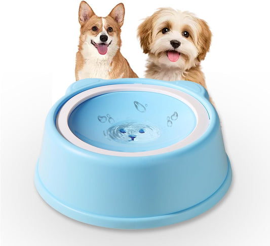 No-Spill Dog Water Bowl for Large Medium Small Dogs and Cats - Anti-Splash Pet Bowl with Floating Disk & Non-Skid Base, 34Oz/1L Large Capacity (Blue)