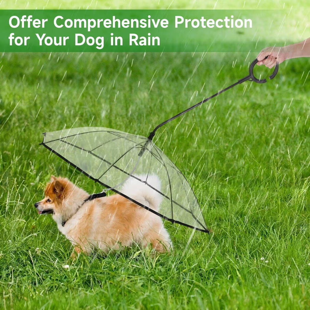 Dog Umbrella with Chain Leash& C-Shape Handle, Bendable Bar Angle Adjustable Walking Umbrella for Small Dogs Pet