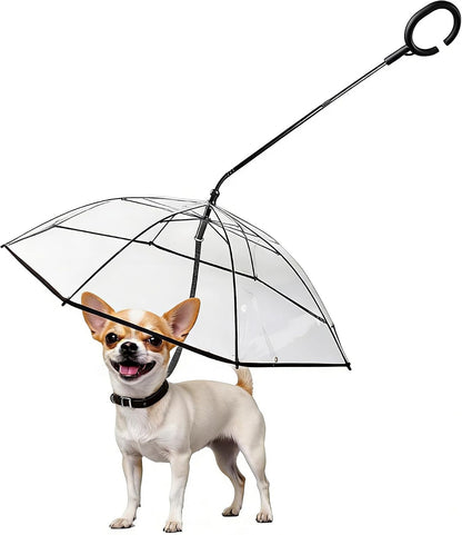 Dog Umbrella for Small Dogs, Clear Doggie Walking Umbrella with Adjustable Leash, Self-Assembly Puppy Rain Snow Umbrella, Waterproof
