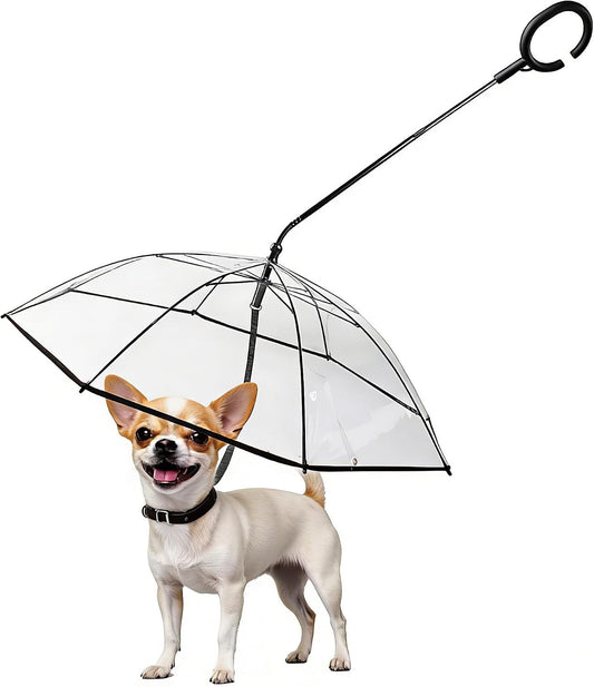 Dog Umbrella for Small Dogs, Clear Doggie Walking Umbrella with Adjustable Leash, Self-Assembly Puppy Rain Snow Umbrella, Waterproof