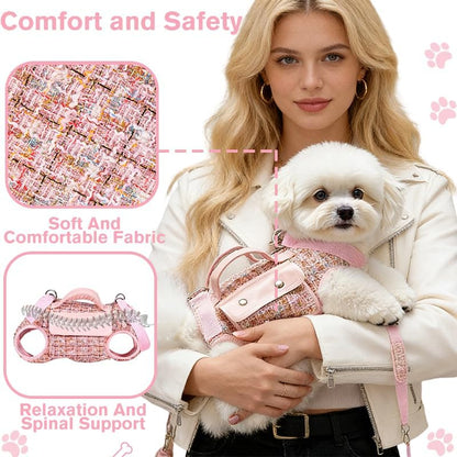 Dog Lift Harness Backpack for Small Dogs Cats, Adjustable Straps Dog Sling Carrier Full Body for Hiking, Travel, Outdoor – Pink Large