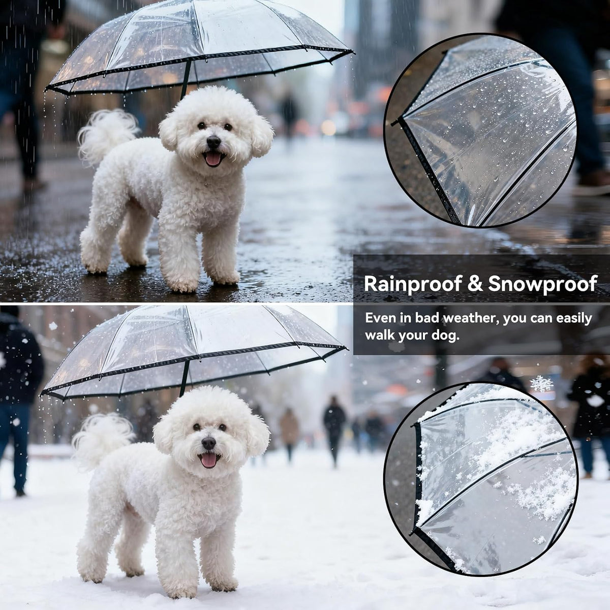 Dog Umbrella for Small Dogs, Clear Doggie Walking Umbrella with Adjustable Leash, Self-Assembly Puppy Rain Snow Umbrella, Waterproof