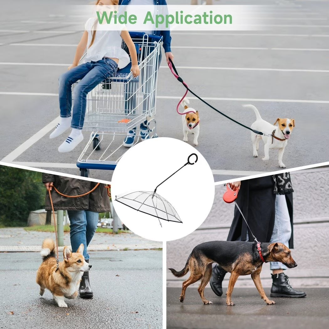 Dog Umbrella with Chain Leash& C-Shape Handle, Bendable Bar Angle Adjustable Walking Umbrella for Small Dogs Pet