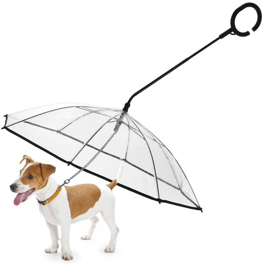 Dog Umbrella with Chain Leash& C-Shape Handle, Bendable Bar Angle Adjustable Walking Umbrella for Small Dogs Pet