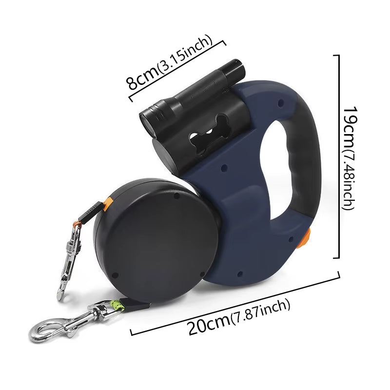 Automatic Retractable Two-End Pet Dog Leash with LED Light, 360 Swivel No Tangle for Each Adjustable Strap Auto Pet Leash Rope
