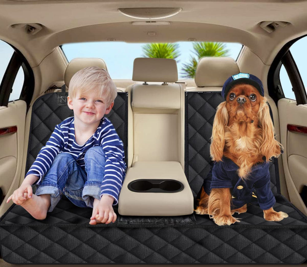 Dog Car Seat Cover, Back Seat Cover for Dogs Pet Car Seat Protector | Waterproof Rear Seat Cover Durable Car Seat Cover, Fits Middle Armrest for Most Cars Suvs Trucks (53” Width)- Black