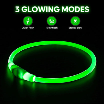 Light Up Dog Collars, USB Rechargeable LED Dog Collar, TPU Cuttable Dog Glow Collar, High Visibility Puppy Collar Safety Dog Lights for Night Walking(Green)
