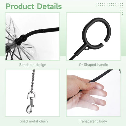 Dog Umbrella with Chain Leash& C-Shape Handle, Bendable Bar Angle Adjustable Walking Umbrella for Small Dogs Pet