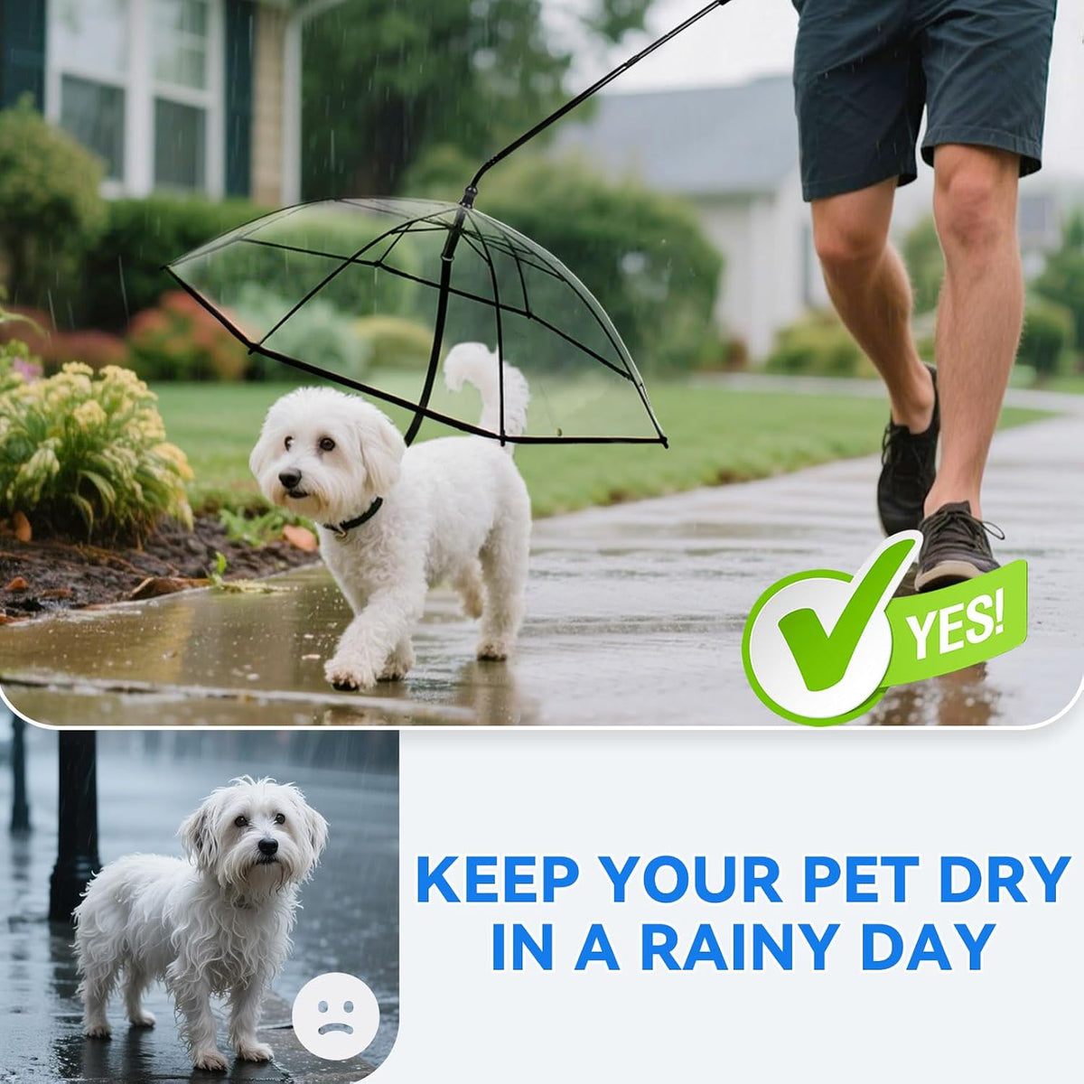 Dog Umbrella for Small Dogs, Clear Doggie Walking Umbrella with Adjustable Leash, Self-Assembly Puppy Rain Snow Umbrella, Waterproof
