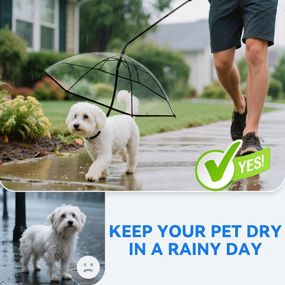 Dog Umbrella for Small Dogs, Clear Doggie Walking Umbrella with Adjustable Leash, Self-Assembly Puppy Rain Snow Umbrella, Waterproof