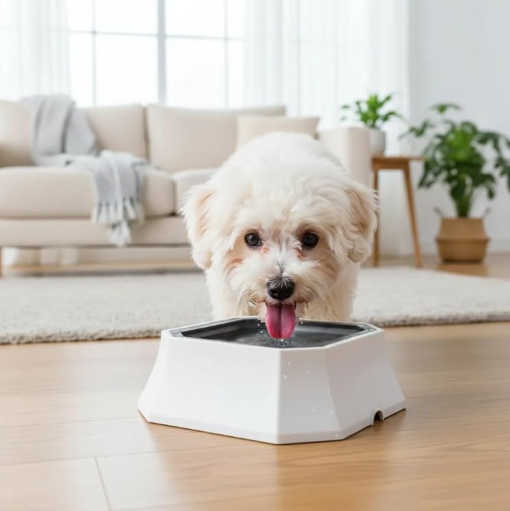 No-spill water bowl for dogs – anti-splash floating disk and non-slip base