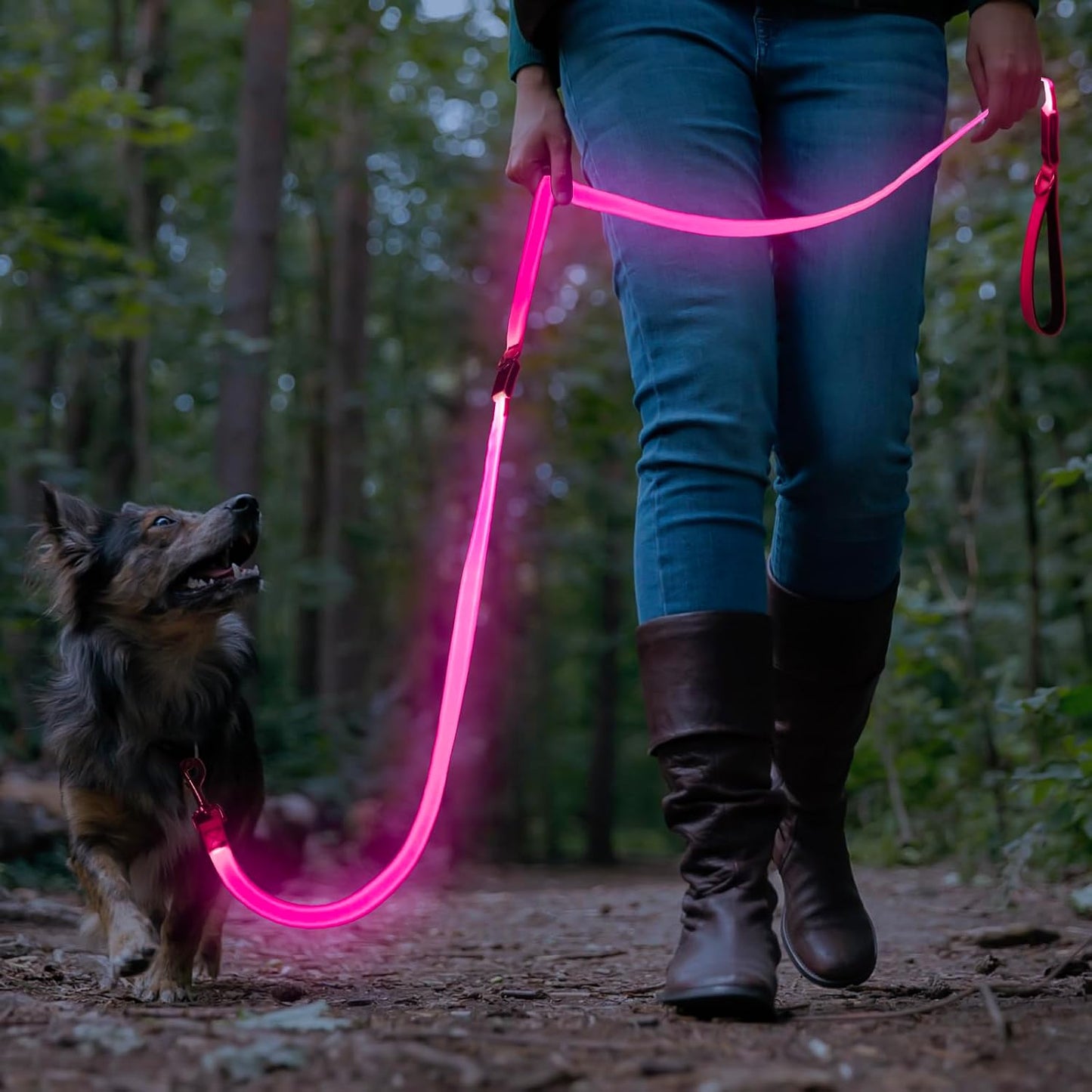 LED Light up Dog Leash, USB Rechargeable (6Ft,Pink) | Glow in Dark, Reflective, USB-C Rechargeable, Bright LED for Night Safety, Fits Medium to Large Dogs