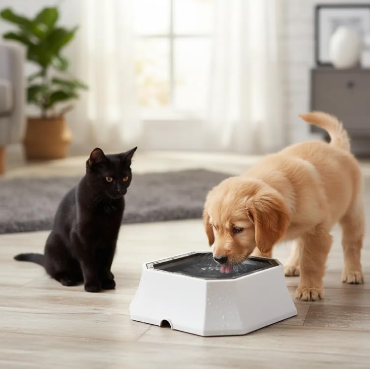 No-spill water bowl for dogs – anti-splash floating disk and non-slip base