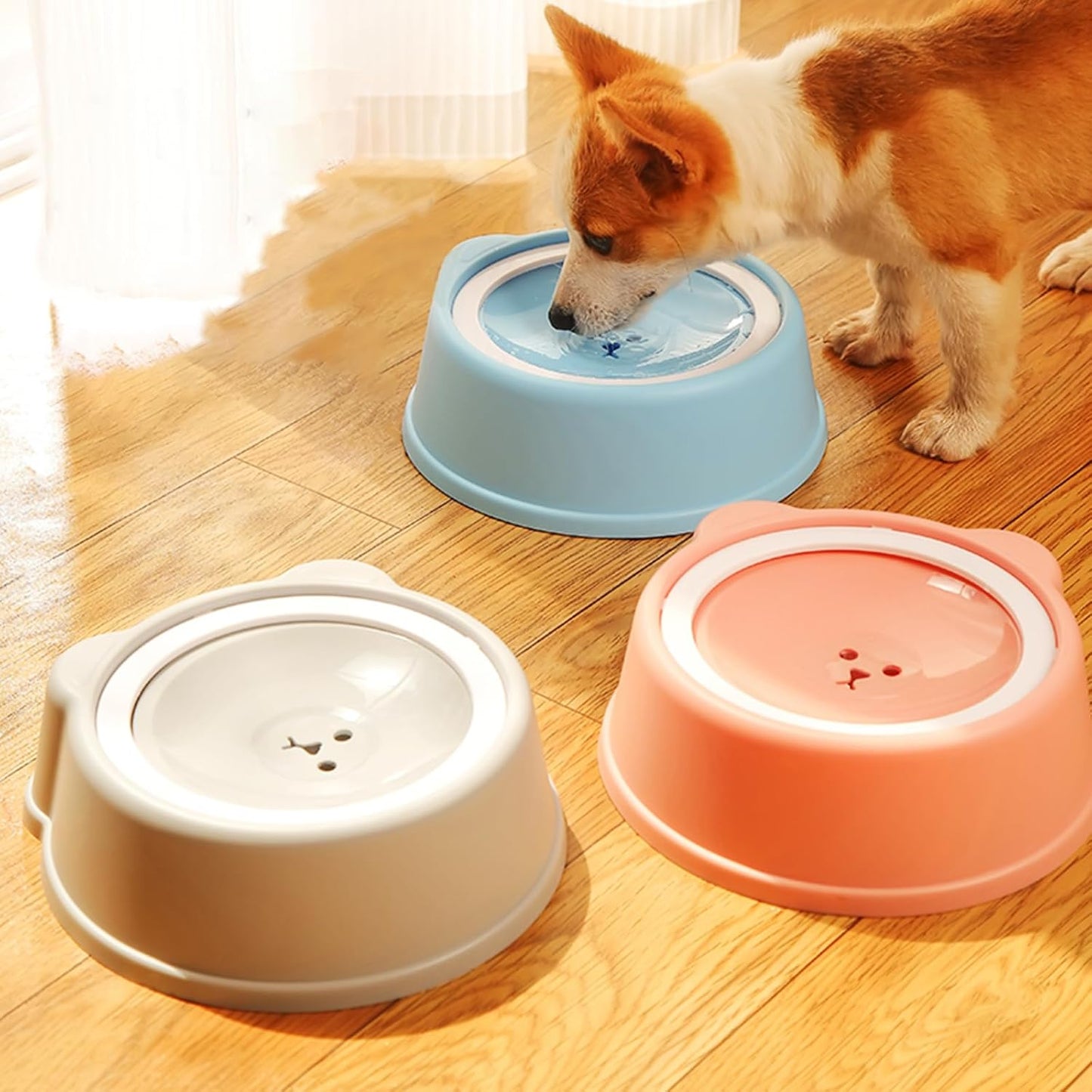 No-Spill Dog Water Bowl for Large Medium Small Dogs and Cats - Anti-Splash Pet Bowl with Floating Disk & Non-Skid Base, 34Oz/1L Large Capacity (Blue)