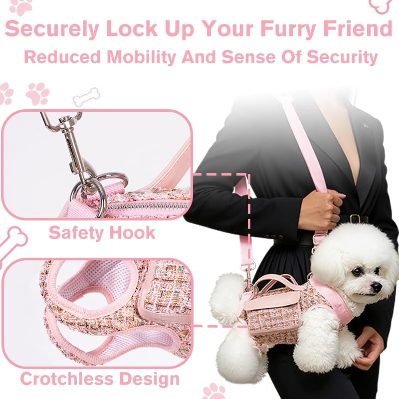 Dog Lift Harness Backpack for Small Dogs Cats, Adjustable Straps Dog Sling Carrier Full Body for Hiking, Travel, Outdoor – Pink Large
