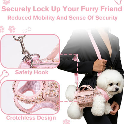 Dog Lift Harness Backpack for Small Dogs Cats, Adjustable Straps Dog Sling Carrier Full Body for Hiking, Travel, Outdoor – Pink Large