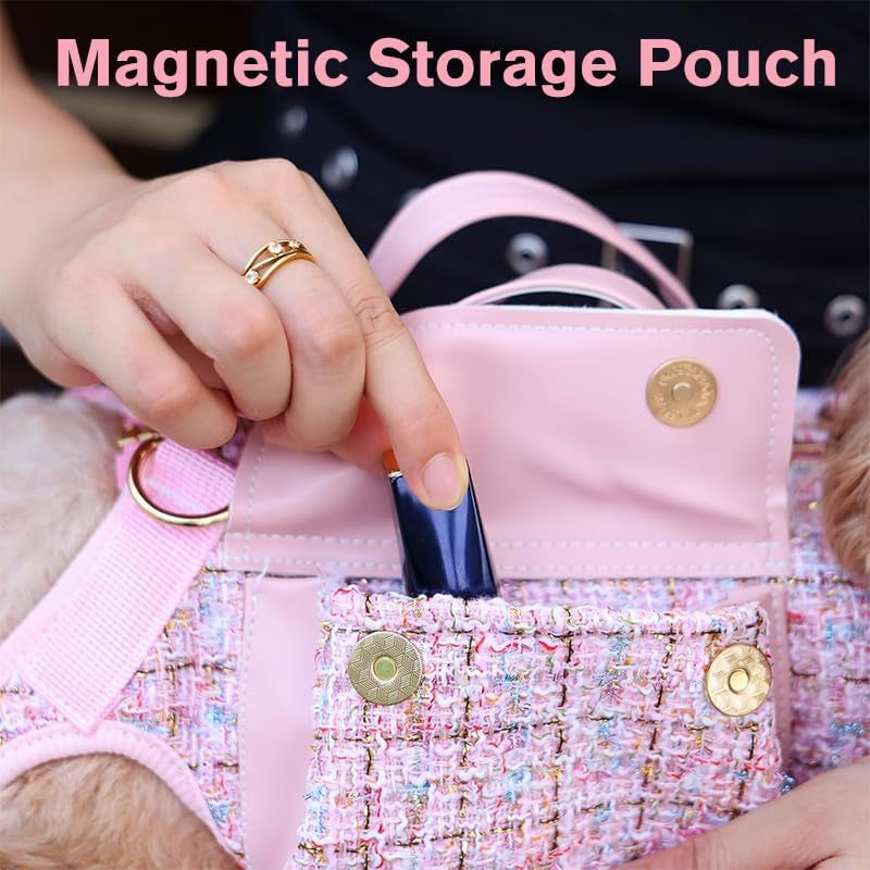 Dog Lift Harness Backpack for Small Dogs Cats, Adjustable Straps Dog Sling Carrier Full Body for Hiking, Travel, Outdoor – Pink Large