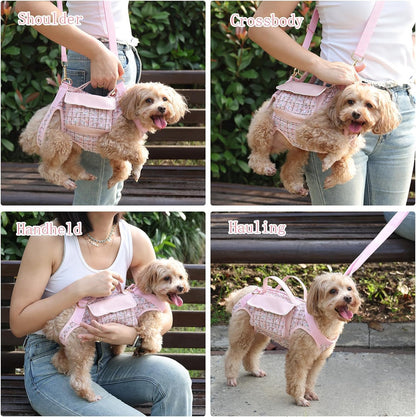 Dog Lift Harness Backpack for Small Dogs Cats, Adjustable Straps Dog Sling Carrier Full Body for Hiking, Travel, Outdoor – Pink Large