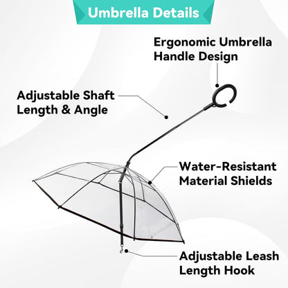 Dog Umbrella for Small Dogs, Clear Doggie Walking Umbrella with Adjustable Leash, Self-Assembly Puppy Rain Snow Umbrella, Waterproof