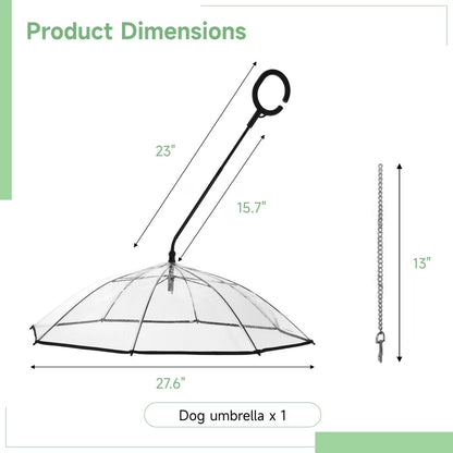 Dog Umbrella with Chain Leash& C-Shape Handle, Bendable Bar Angle Adjustable Walking Umbrella for Small Dogs Pet