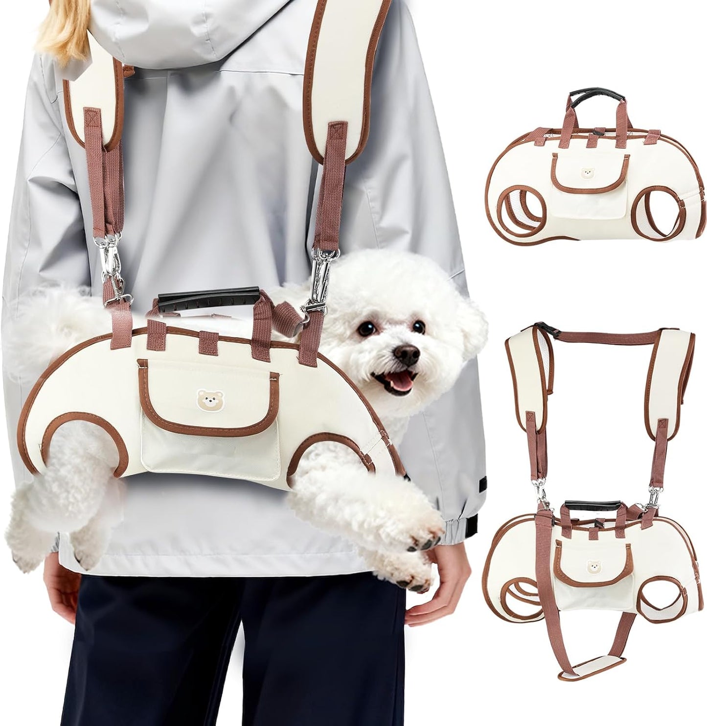 Hands Free Dog Backpack Carrier for Small Dogs Shoulder Sling Backpack | (M, 8.8-14.3Lbs), Yorkie Carrier Backpack, Dog Lift Harness, Portable Breathable Pet Carrier Backpack, for Small Animals