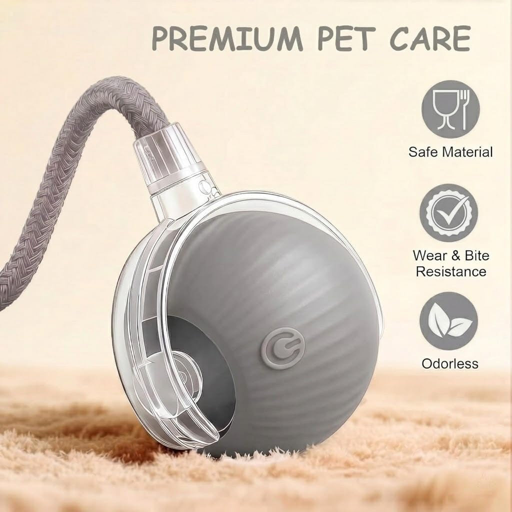 Interactive Cat Toy Automatic Moving Ball, Indoor Cats, Rechargeable, Gray | USB-C Charging, No Disposable Batteries. Quiet Silicone Shell with 3 Speed Modes and Auto-Sleep until a Paw Taps It Awake