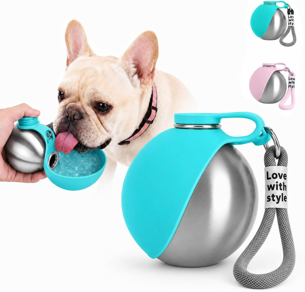 Portable Pet Dog Water Bottle with Silicone Collapsible Bowl, 10 Oz Blue