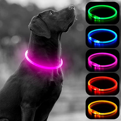 Light Up Dog Collars, USB Rechargeable LED Dog Collar, TPU Cuttable Dog Glow Collar, High Visibility Puppy Collar Safety Dog Lights for Night Walking(Green)