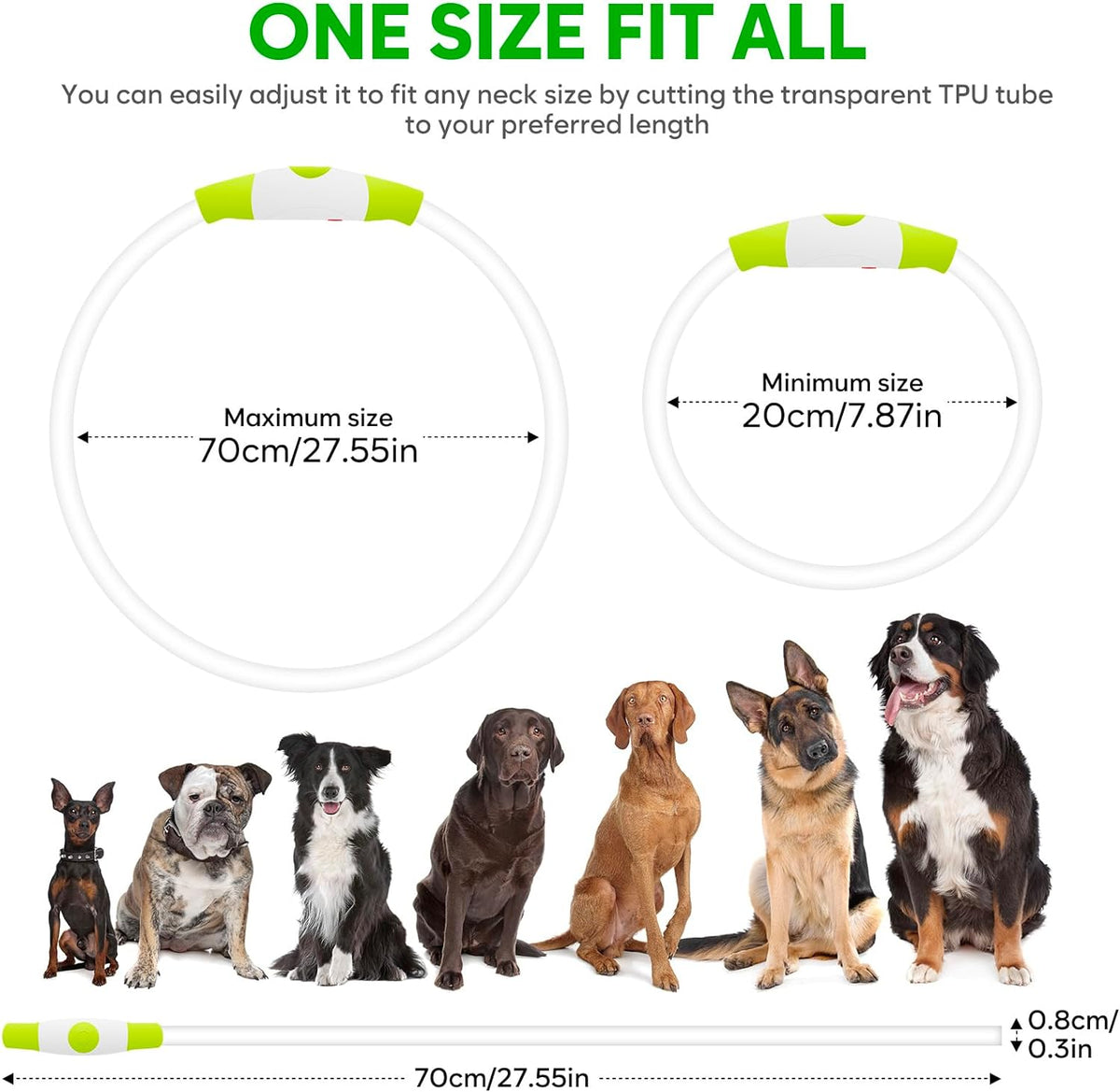 Light Up Dog Collars, USB Rechargeable LED Dog Collar, TPU Cuttable Dog Glow Collar, High Visibility Puppy Collar Safety Dog Lights for Night Walking(Green)