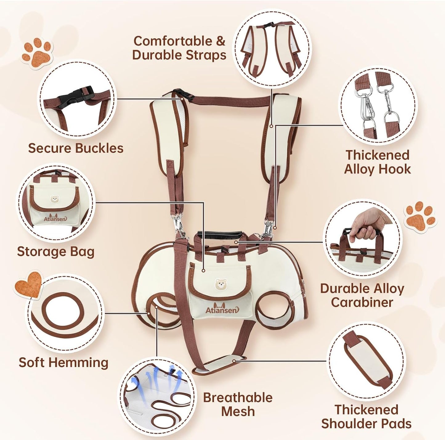 Hands Free Dog Backpack Carrier for Small Dogs Shoulder Sling Backpack | (M, 8.8-14.3Lbs), Yorkie Carrier Backpack, Dog Lift Harness, Portable Breathable Pet Carrier Backpack, for Small Animals