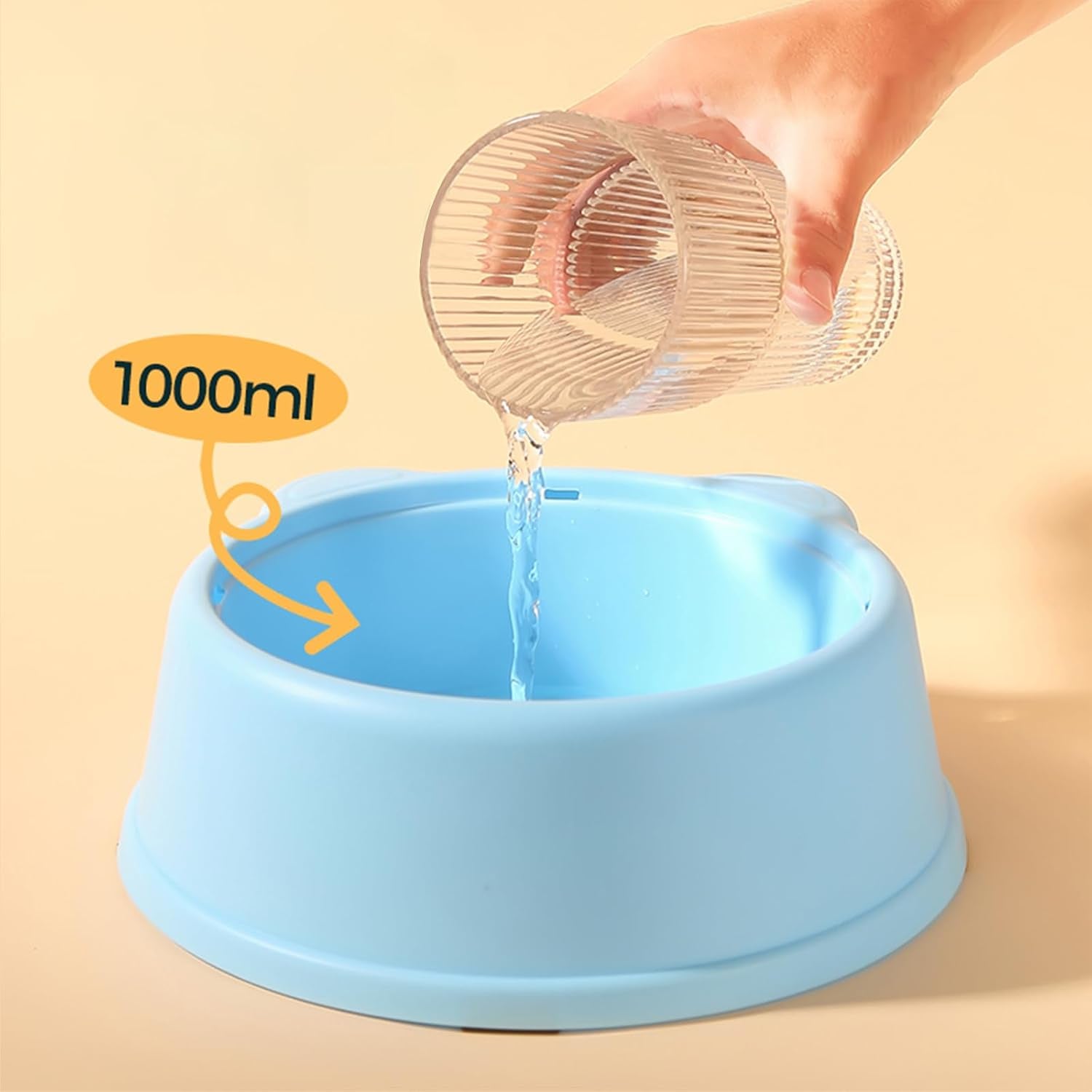 No-Spill Dog Water Bowl for Large Medium Small Dogs and Cats - Anti-Splash Pet Bowl with Floating Disk & Non-Skid Base, 34Oz/1L Large Capacity (Blue)