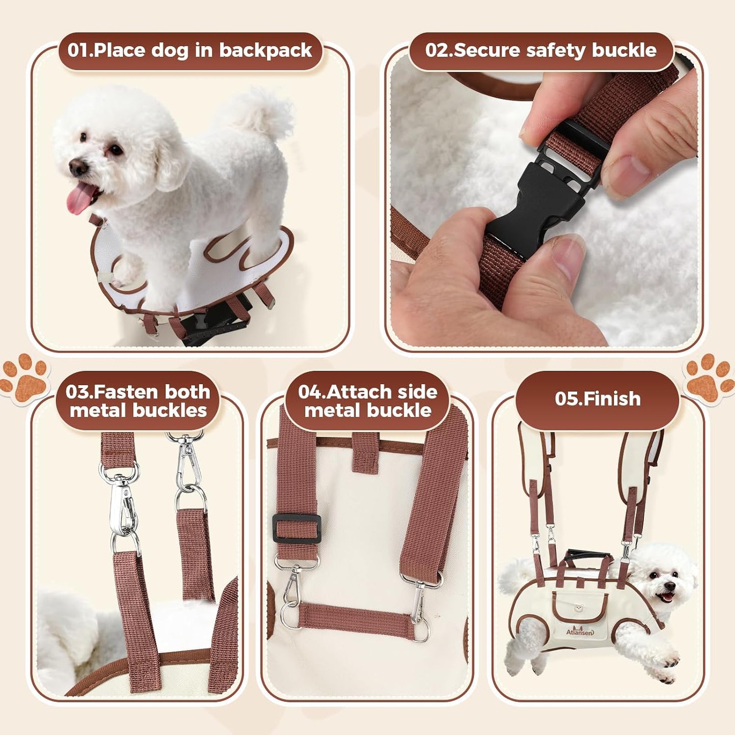 Hands Free Dog Backpack Carrier for Small Dogs Shoulder Sling Backpack | (M, 8.8-14.3Lbs), Yorkie Carrier Backpack, Dog Lift Harness, Portable Breathable Pet Carrier Backpack, for Small Animals
