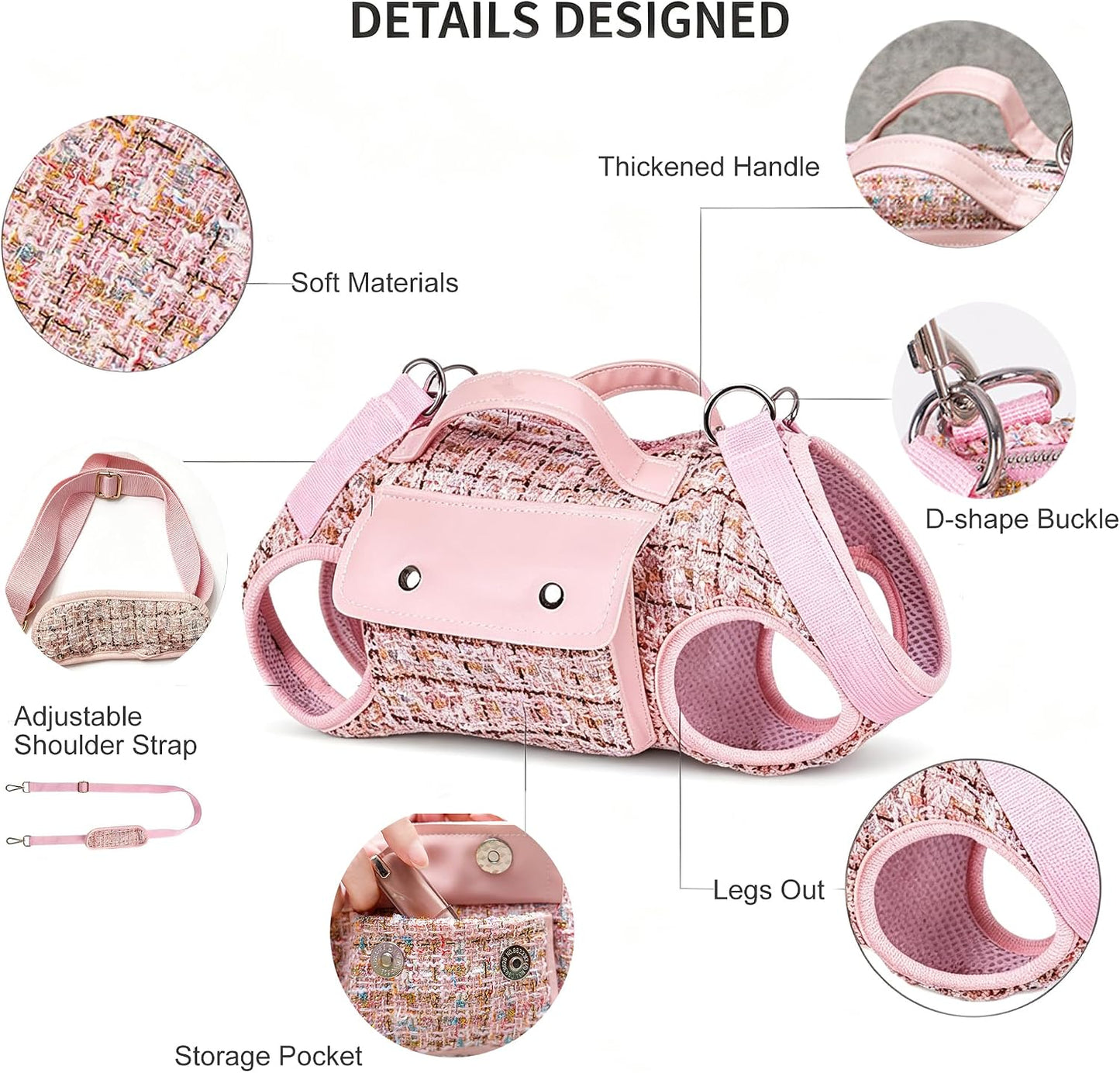 Dog Lift Harness Backpack for Small Dogs Cats, Adjustable Straps Dog Sling Carrier Full Body for Hiking, Travel, Outdoor – Pink Large