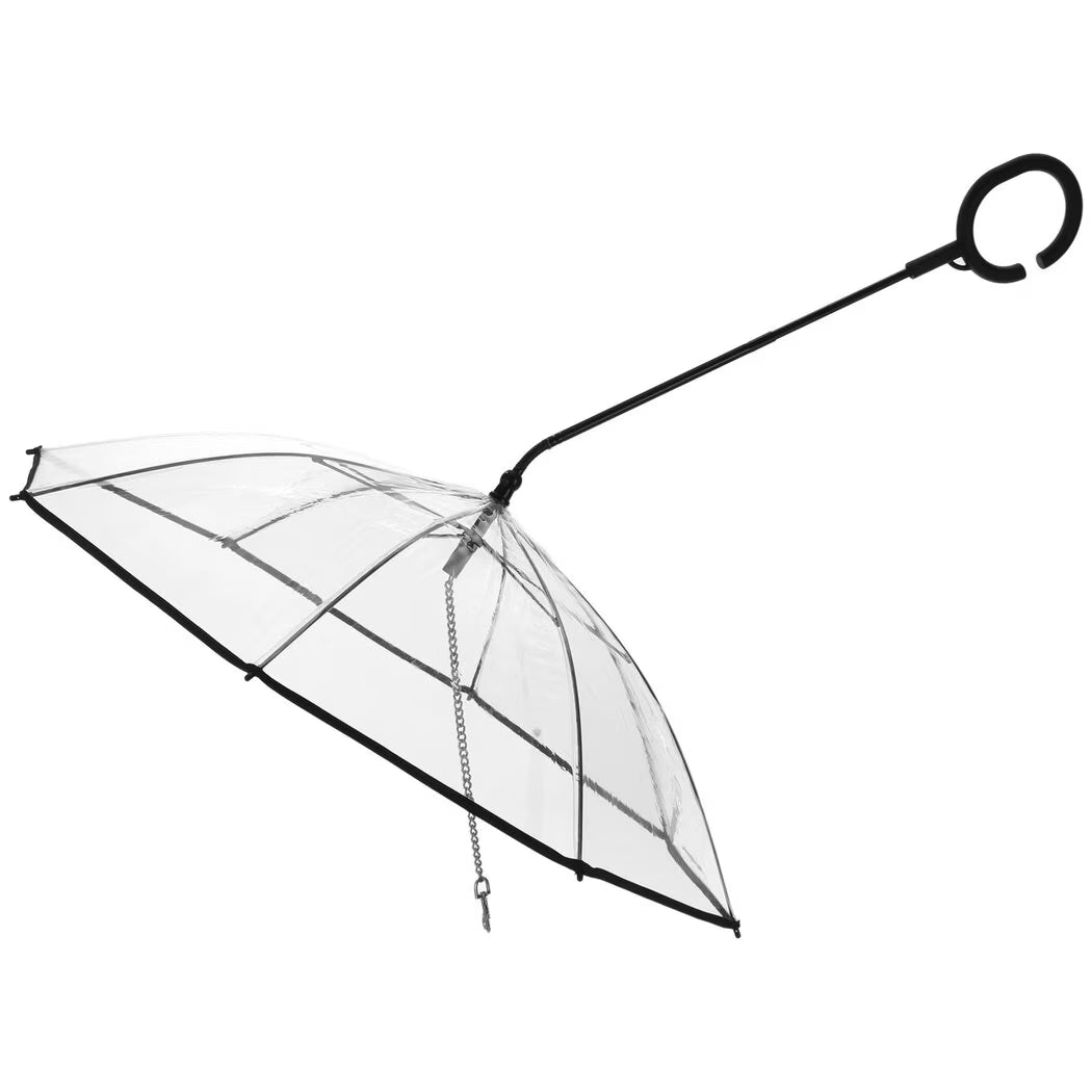 Dog Umbrella with Chain Leash& C-Shape Handle, Bendable Bar Angle Adjustable Walking Umbrella for Small Dogs Pet