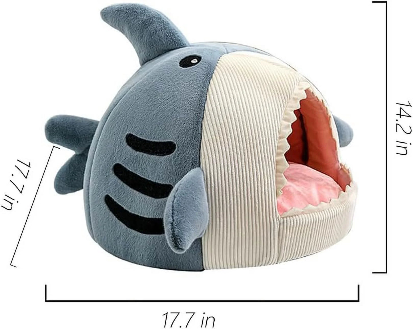 Shark Shape Large Cat Bed with Removable Washable Pillow, Blue