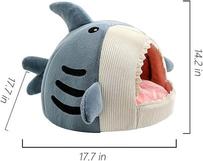 Shark Shape Large Cat Bed with Removable Washable Pillow, Blue